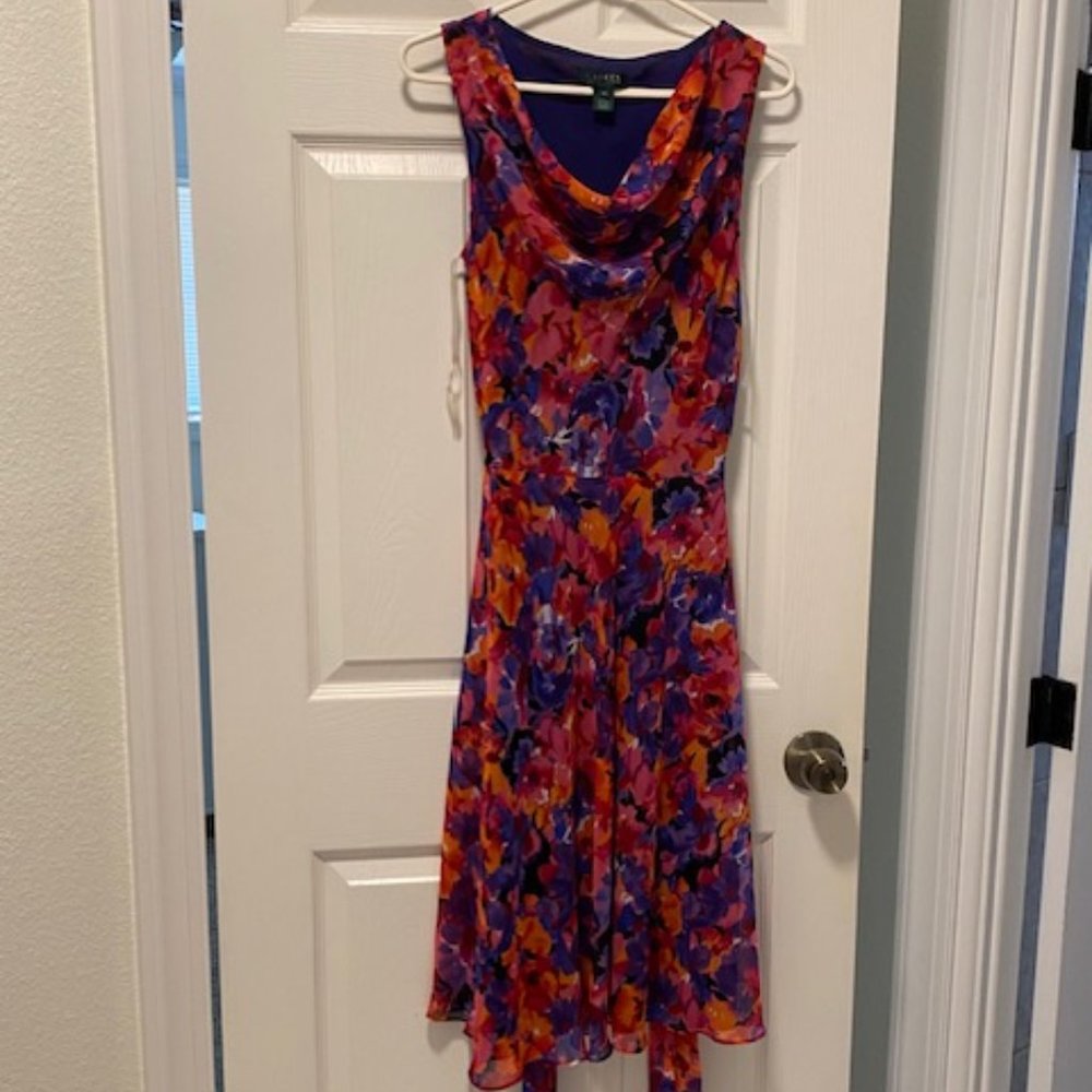 Ralph Lauren sleeveless cow neck flower midi dress Size 10